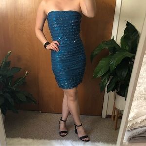 NEW Blue Ruffle, Sequined Bodycon Dress
